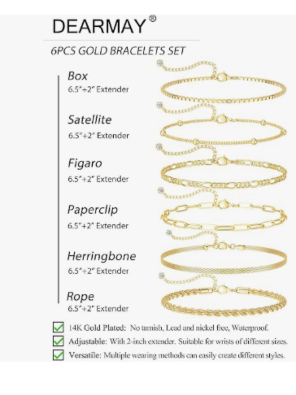 Gold Bracelets for Women Waterproof, 14K Gold Plated Minimalist Bracelets Stack - Picture 2 of 3
